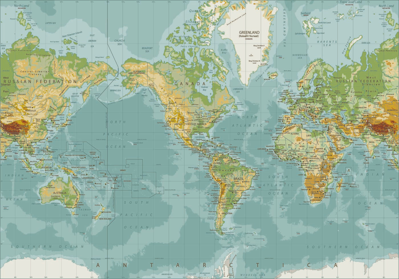 Physical World Map Poster - Posterbox.dk