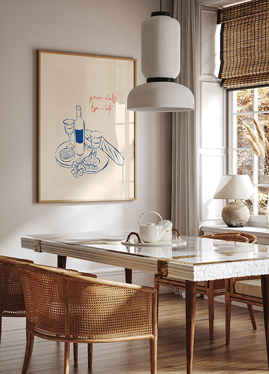 Picnic Club Print, Wine and Cheese Poster - Posterbox.dk