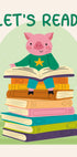 Pig Reading On Book stack, Let's Read Poster - Posterbox.dk