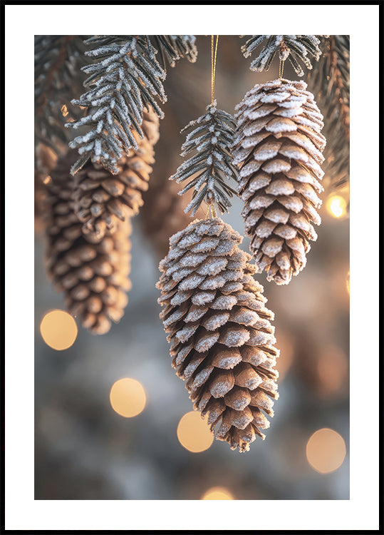 three pine cones hanging from a Christmas tree