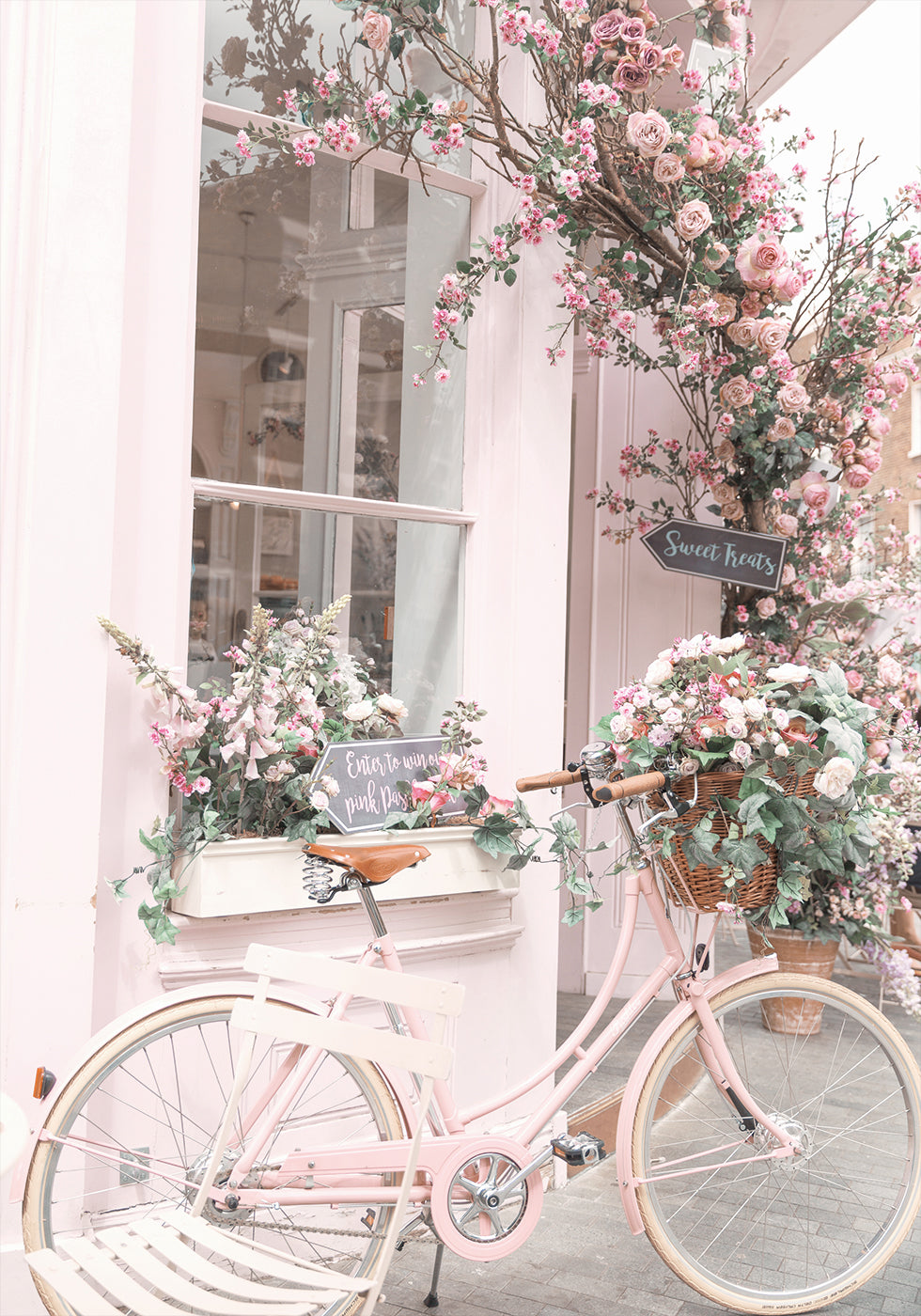Pink Bicycle with Flowers Poster - Posterbox.dk