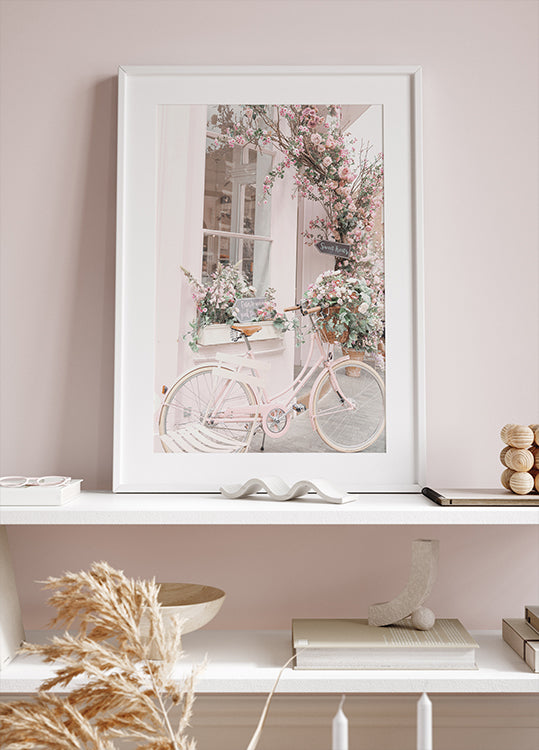 Pink Bicycle with Flowers Poster - Posterbox.dk