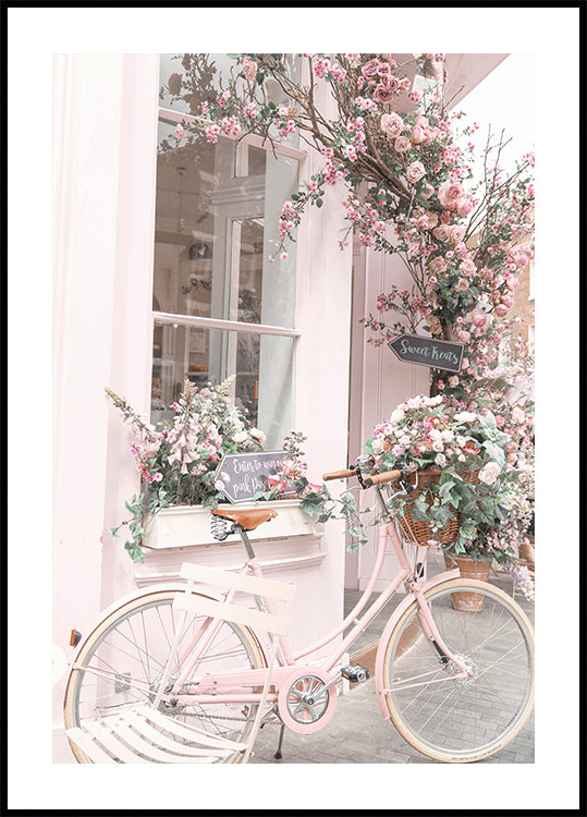 Pink Bicycle with Flowers Poster - Posterbox.dk