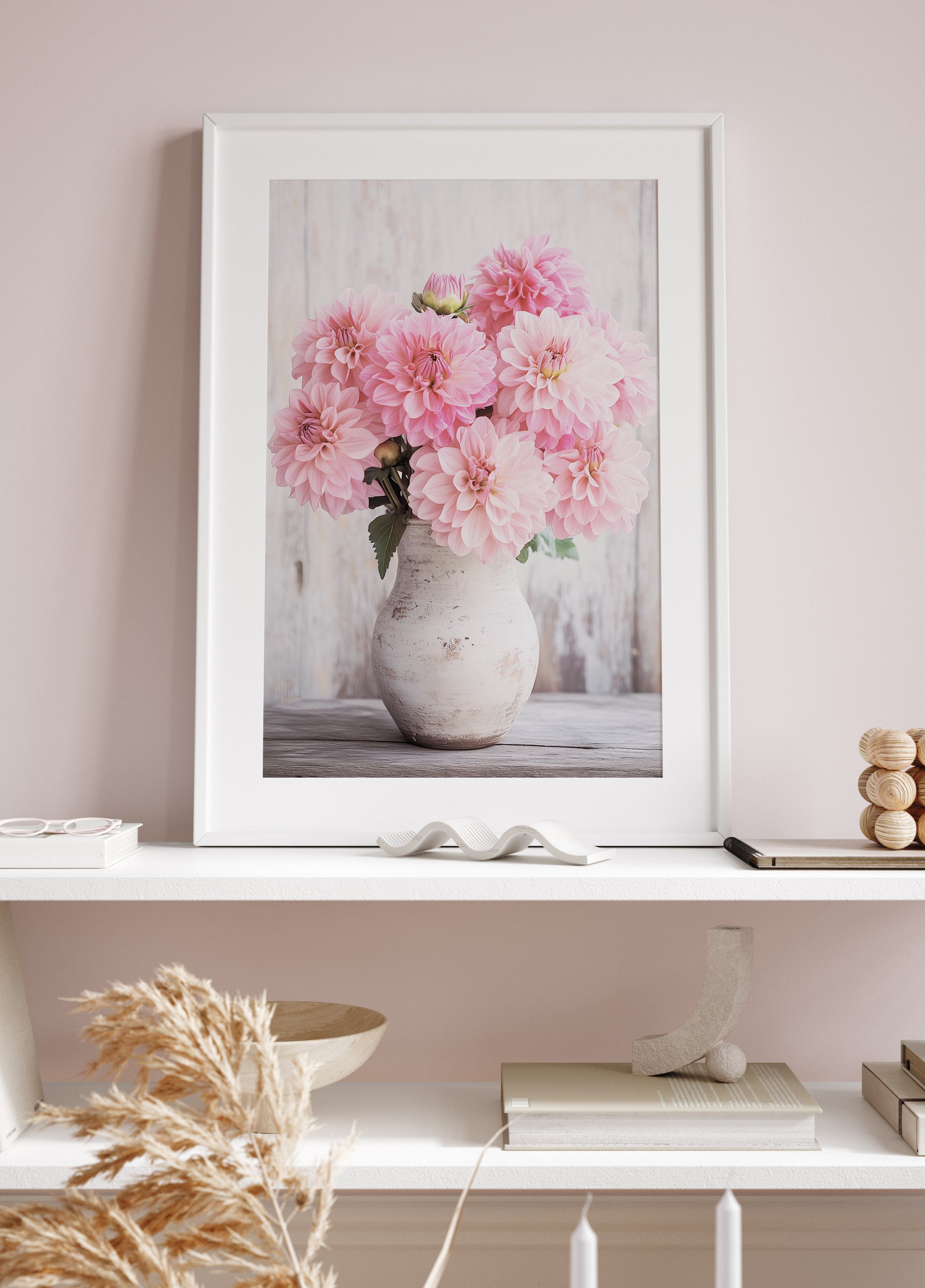 Pink Dahlias in Rustic Vase Poster - Posterbox.dk