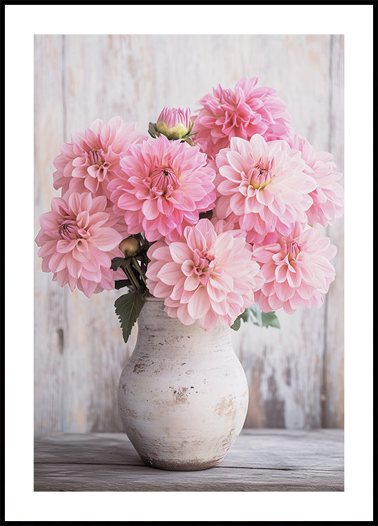 Pink Dahlias in Rustic Vase Poster - Posterbox.dk