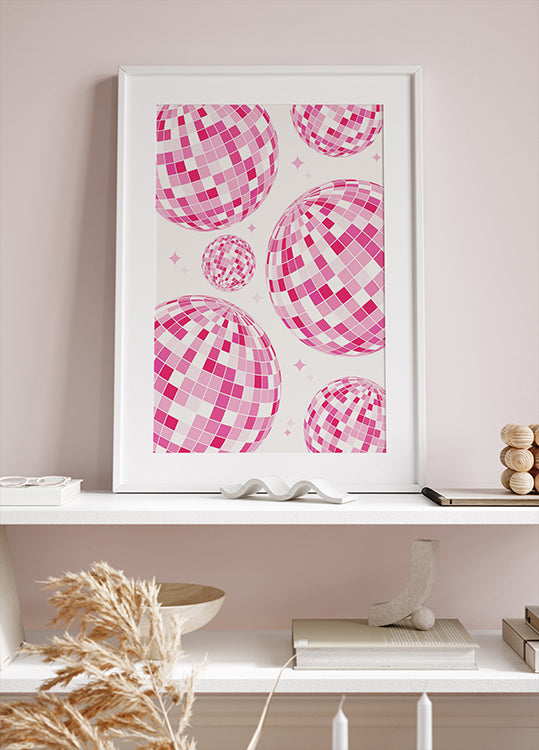 Pink Disco Vibes, Retro Dance Floor Sparkle Poster - Posterbox.dk