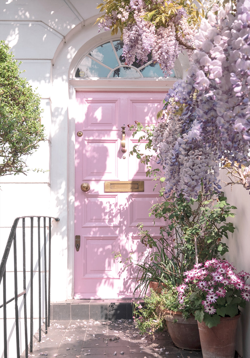 Pink Door with Flowers Poster - Posterbox.dk
