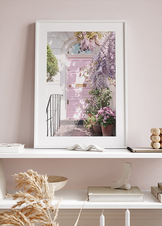 Pink Door with Flowers Poster - Posterbox.dk