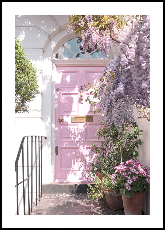 Pink Door with Flowers Poster - Posterbox.dk