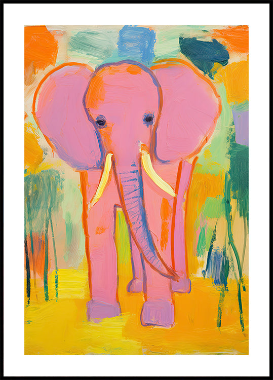 Pink Elephant In Colorful Jungle Poster - Posterbox.dk