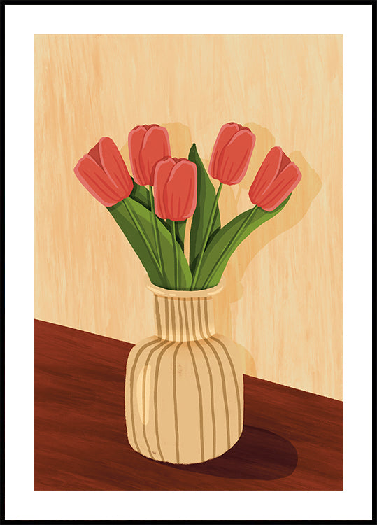 Pink Tulips in Vase Poster - Posterbox.dk