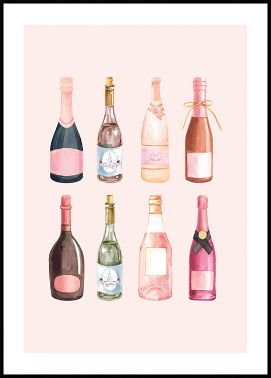 Pop the Bubbly, Watercolor Champagne Bottles Poster - Posterbox.dk