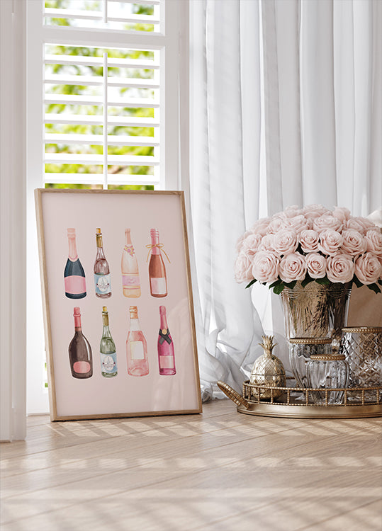 Pop the Bubbly, Watercolor Champagne Bottles Poster - Posterbox.dk
