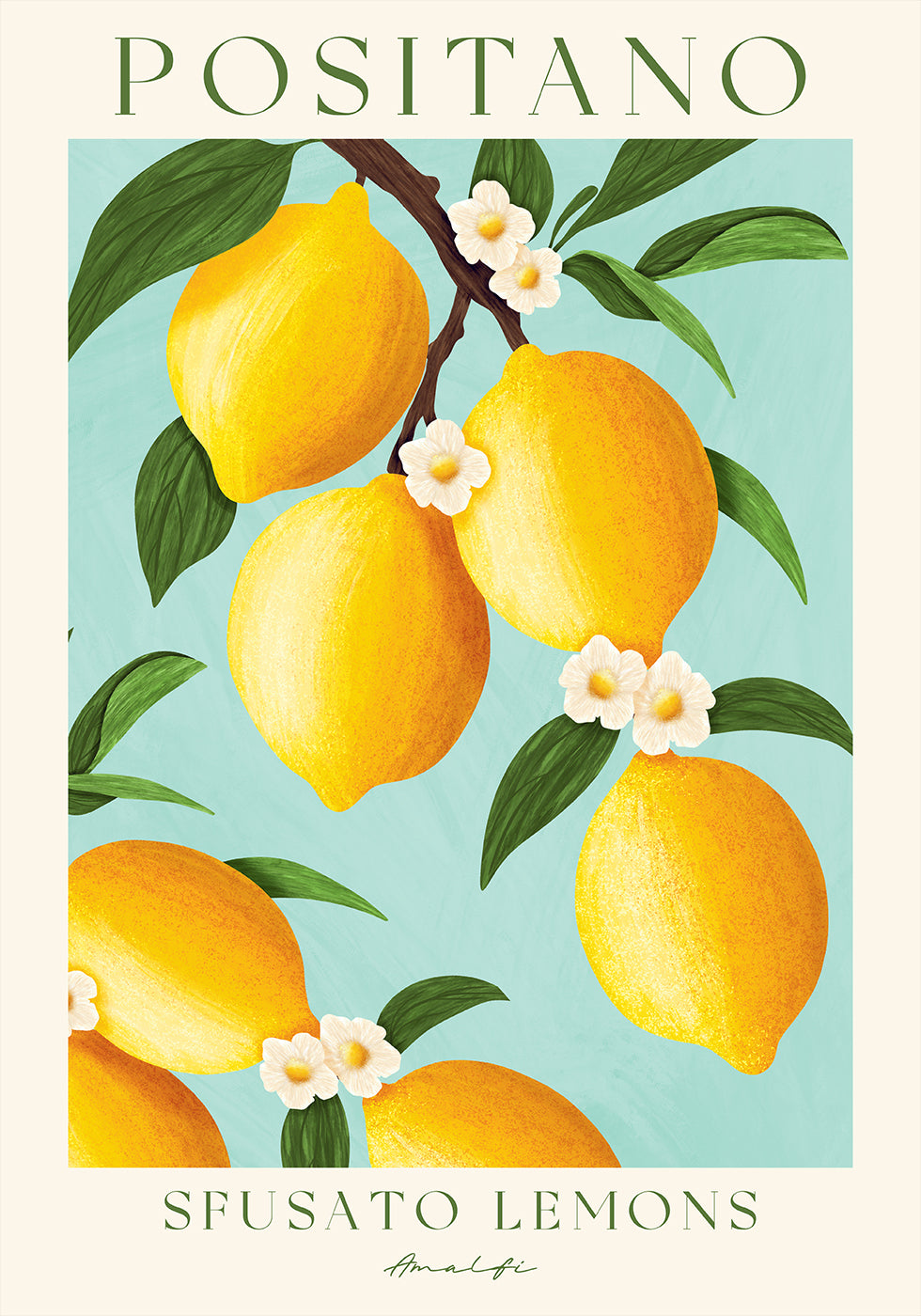 Positano Lemons, Amalfi Coast Citrus Poster - Posterbox.dk