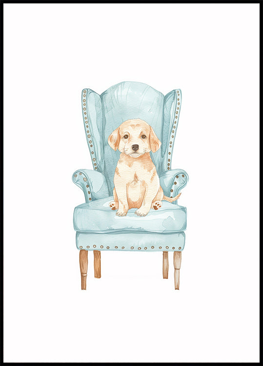 Puppy in Blue Armchair Poster - Posterbox.dk