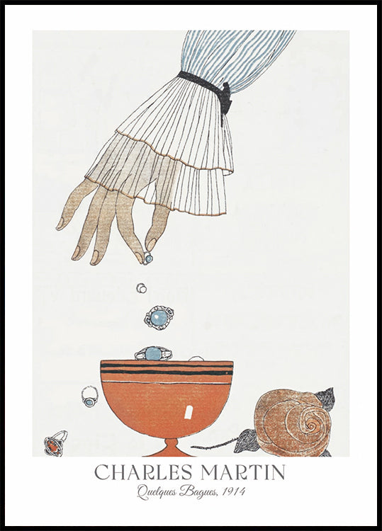Quelques Bagues, Jewelry Illustration Charles Martin Poster - Posterbox.dk