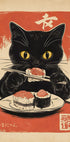 Retro Sushi Feast, Hungry Cat Artwork Poster - Posterbox.dk