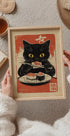 Retro Sushi Feast, Hungry Cat Artwork Poster - Posterbox.dk