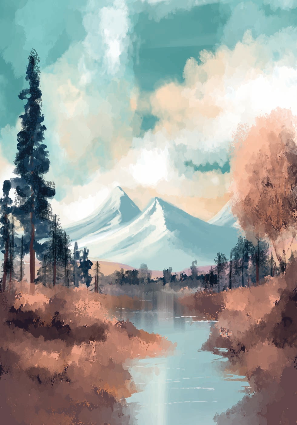 River in a Mountain Valley Poster - Posterbox.dk