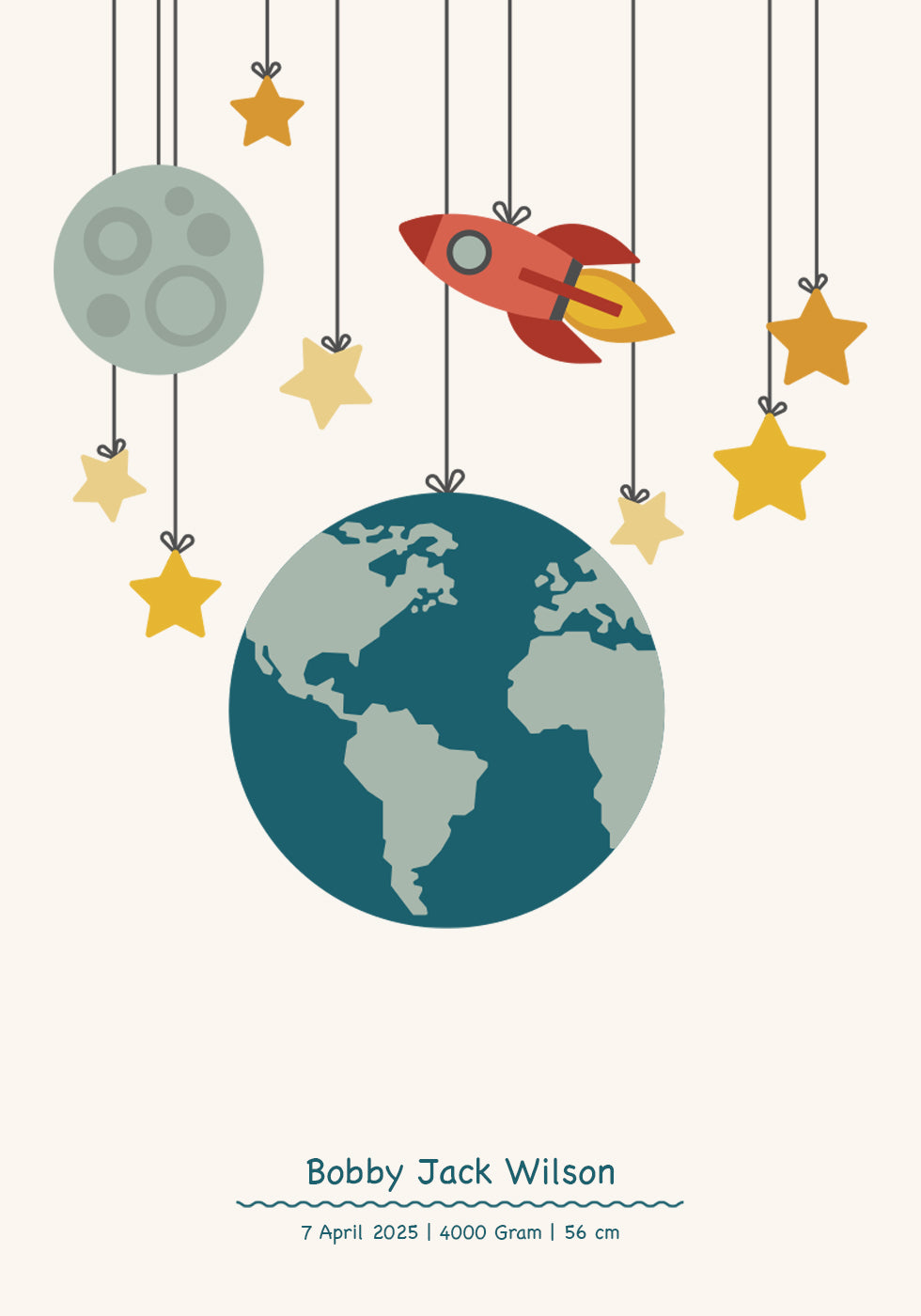 Rocket And Planets, Personalized Baby Boy Poster - Posterbox.dk