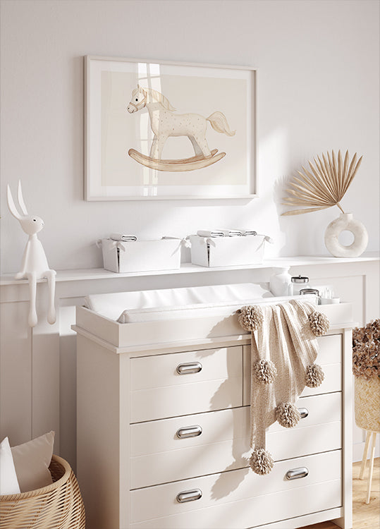 Rocking Horse, Vintage Toy, Minimalist Nursery Wall Art Poster - Posterbox.dk