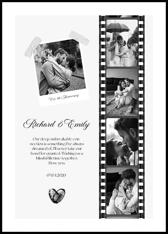 Romantic Couple, Black and White Photo Strip Poster - Posterbox.dk