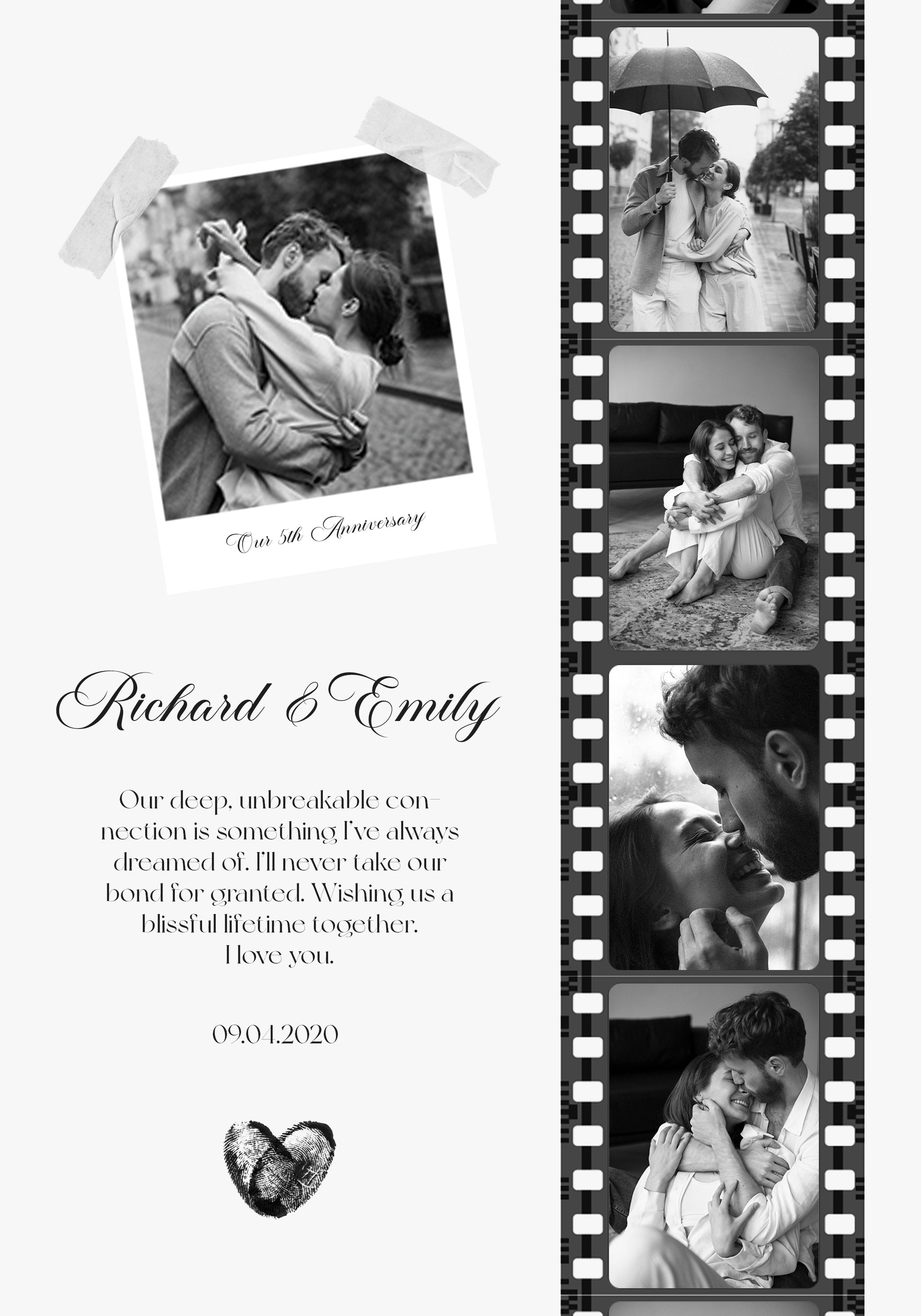 Romantic Couple, Black and White Photo Strip Poster - Posterbox.dk