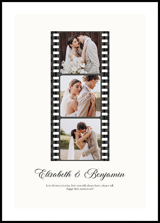 Romantic Wedding Film Strip, Mr and Mrs Poster - Posterbox.dk