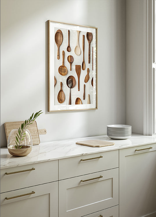 Rustic Wooden Kitchen Utensils Poster - Posterbox.dk