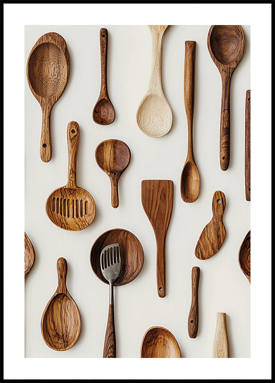 Rustic Wooden Kitchen Utensils Poster - Posterbox.dk
