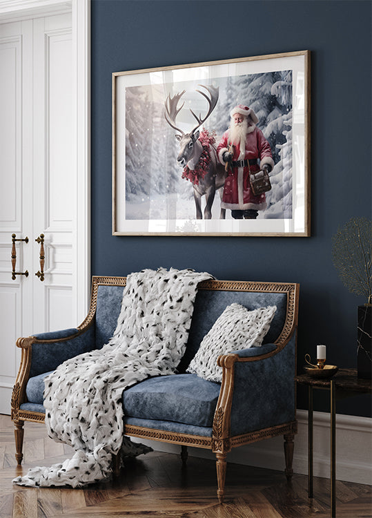 Santa Claus and Reindeer in Snow Poster - Posterbox.dk