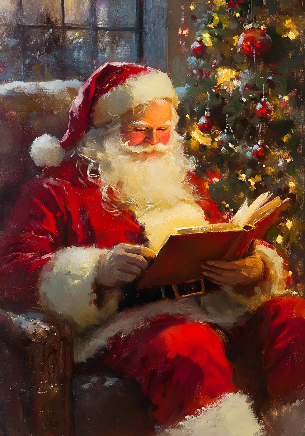 Santa Claus Reading a Book Poster - Posterbox.dk