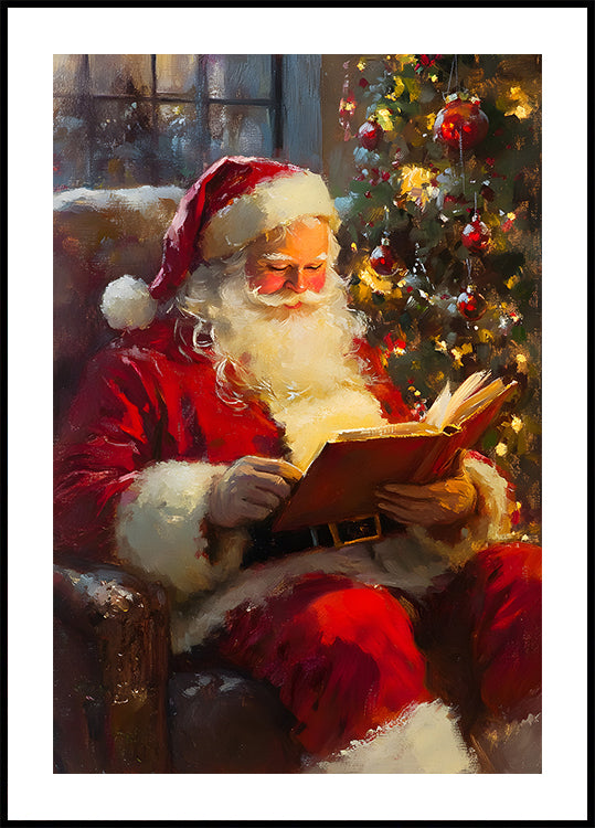 Santa Claus Reading a Book Poster - Posterbox.dk