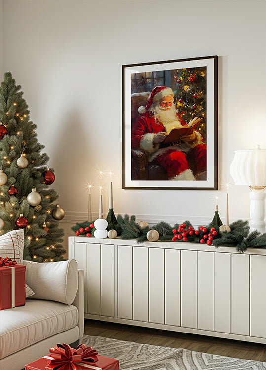 Santa Claus Reading a Book Poster - Posterbox.dk