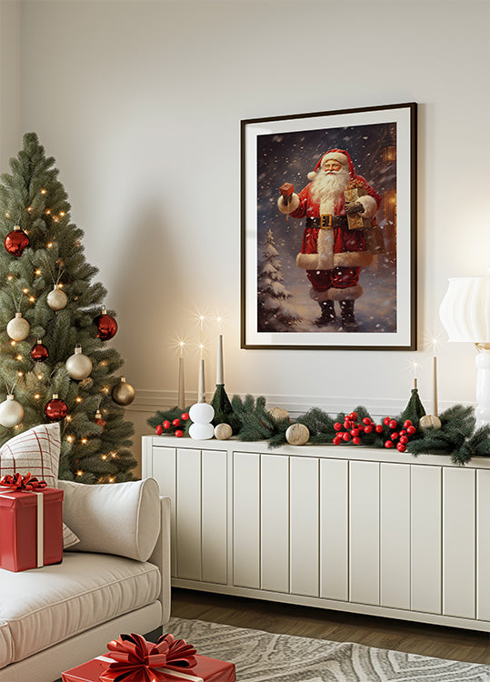 Santa Claus with Gifts Poster - Posterbox.dk