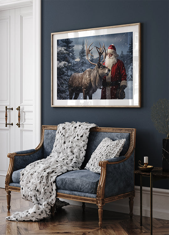 Santa Claus with Reindeer Poster - Posterbox.dk