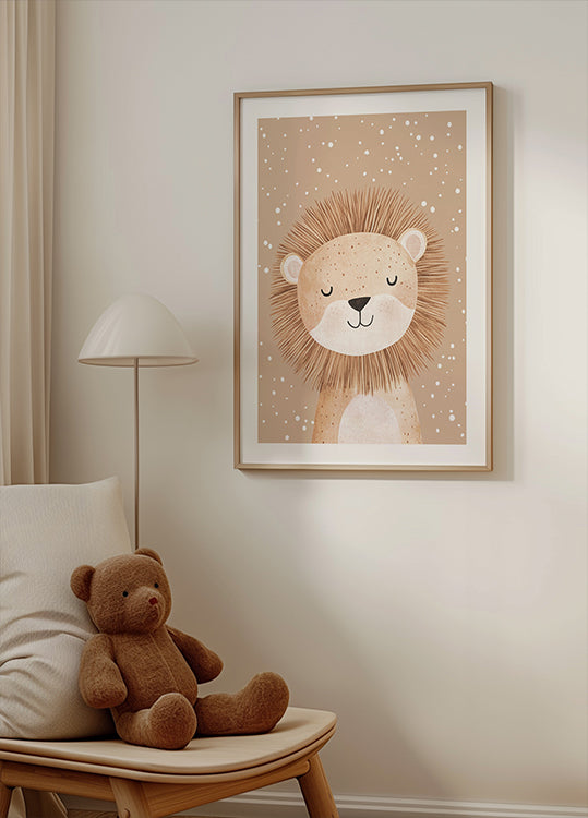 Sleepy Lion In Snow Poster - Posterbox.dk