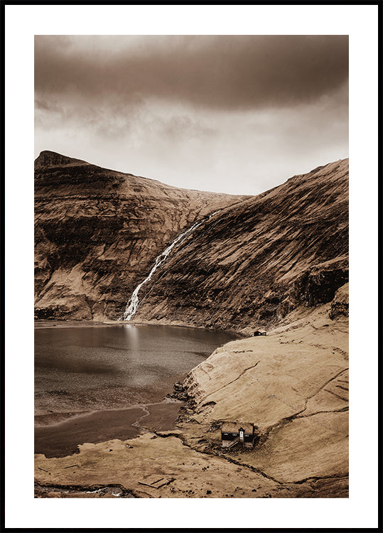 Small House Near the Waterfall Poster - Posterbox.dk