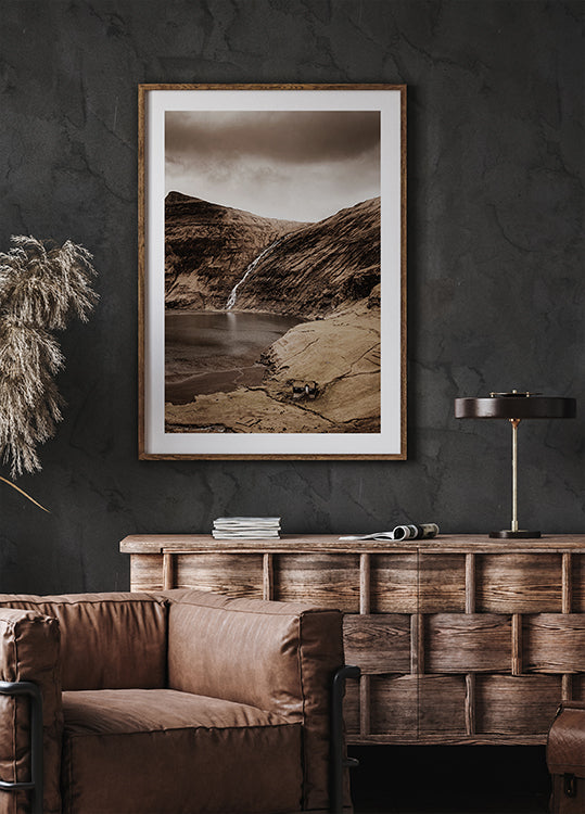 Small House Near the Waterfall Poster - Posterbox.dk