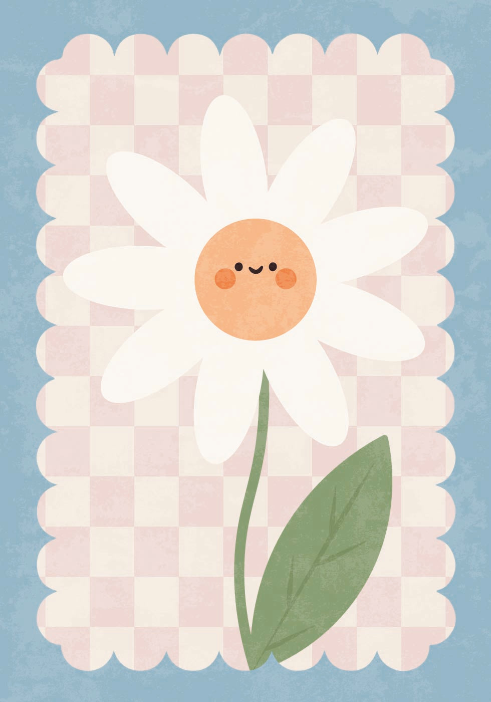 Smiley Flower On Pastel Checkered Background Poster - Posterbox.dk