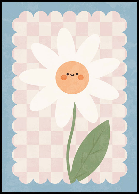 Smiley Flower On Pastel Checkered Background Poster - Posterbox.dk