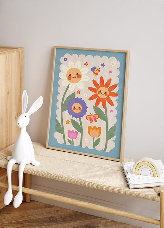 Smiley Flowers, whimsical Floral Poster - Posterbox.dk