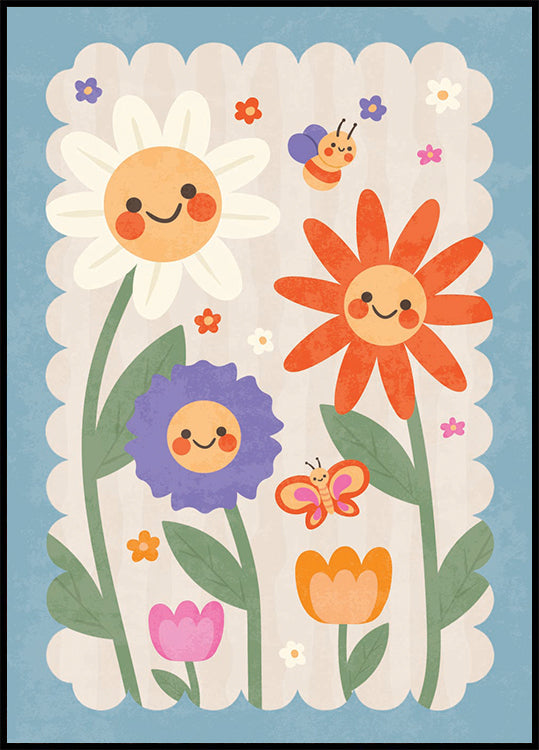 Smiley Flowers, whimsical Floral Poster - Posterbox.dk