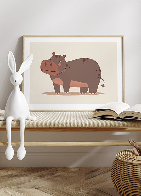 Smiling Brown Hippo In Mud Poster - Posterbox.dk
