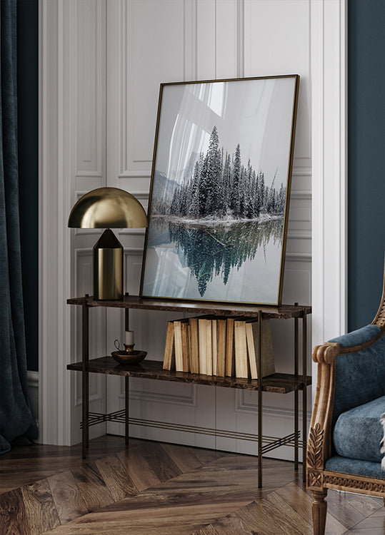 Snowy Trees Near Lake Poster - Posterbox.dk