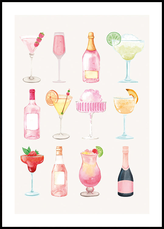 Sparkling Hour, Colorful Champagne and Cocktails Poster - Posterbox.dk