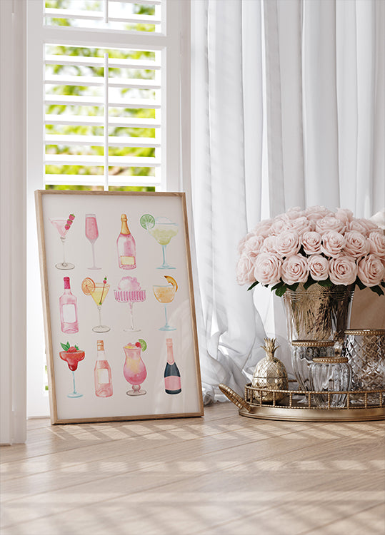 Sparkling Hour, Colorful Champagne and Cocktails Poster - Posterbox.dk