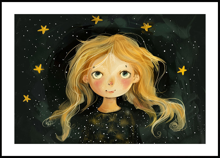 Starry-Eyed Girl, Dreamy Night Sky Poster - Posterbox.dk