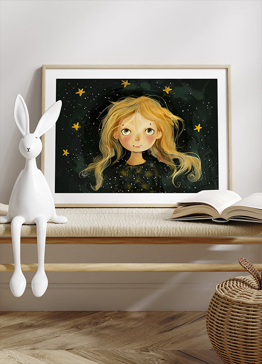 Starry-Eyed Girl, Dreamy Night Sky Poster - Posterbox.dk