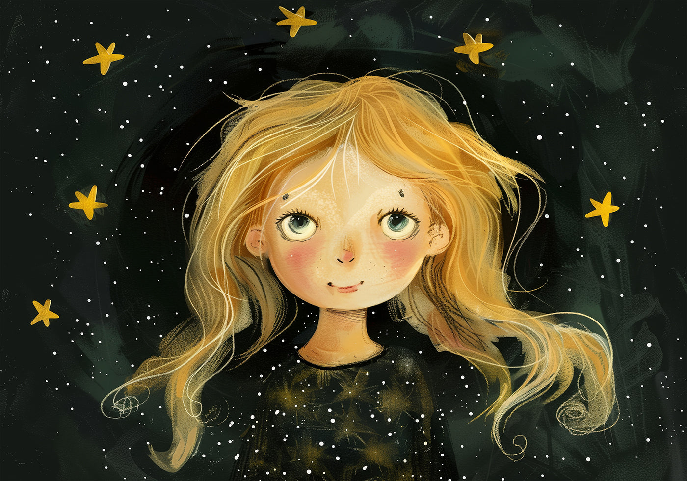 Starry-Eyed Girl, Dreamy Night Sky Poster - Posterbox.dk